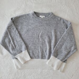 H&M Heather Gray White Crew Neck Knit Sweater Size M Slouchy Oversized